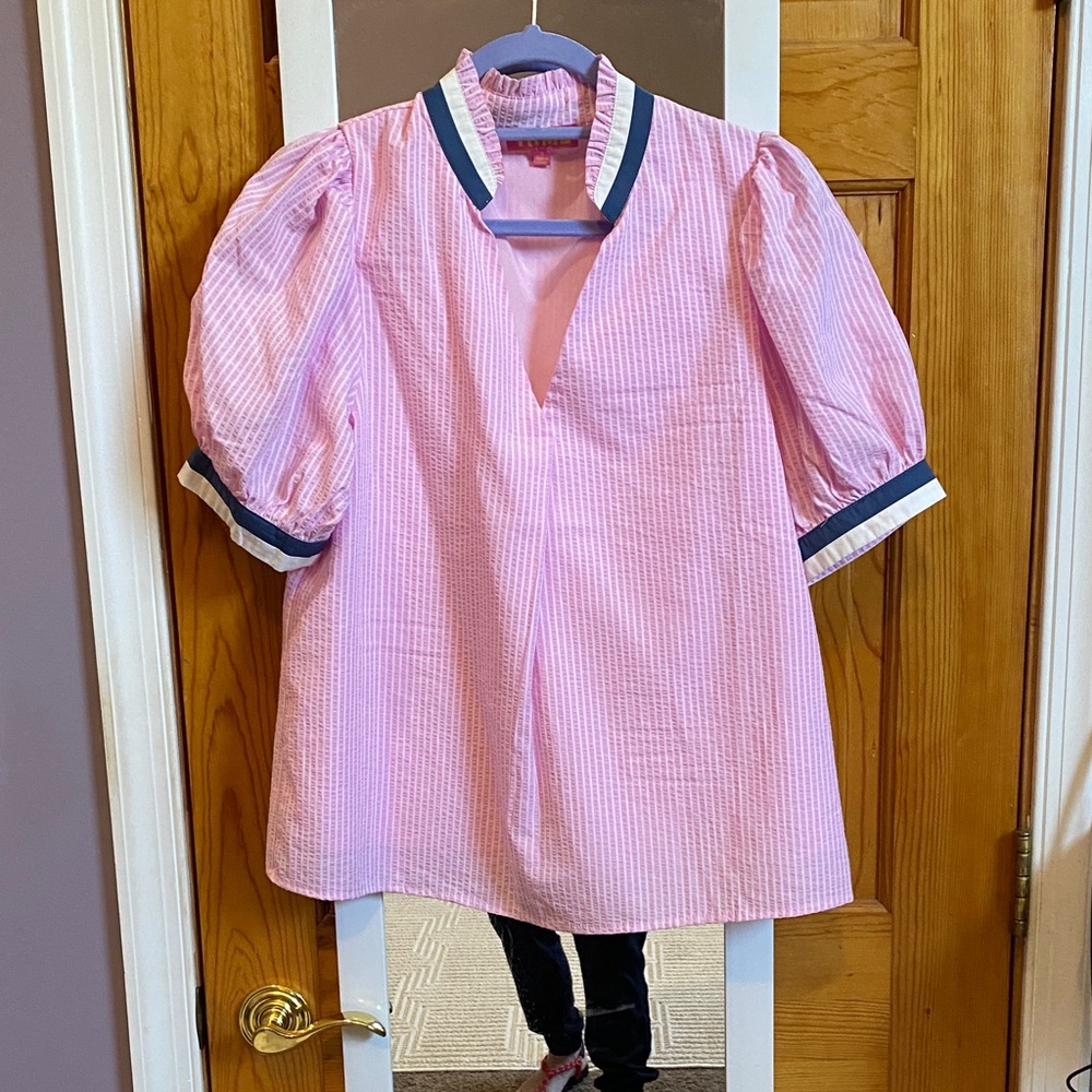 Pink Striped Top with Navy Accents